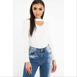 NWT Forever 21 Choker Soft Ribbed Sweater with Dolman Sleeves in White/Ivory
